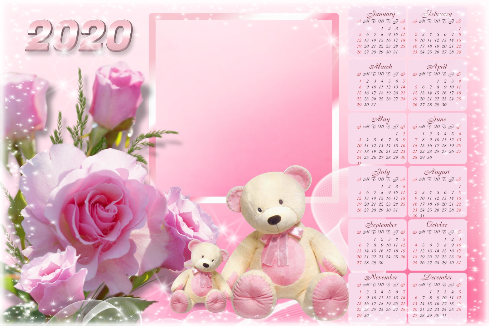 Sinnlich's Calendar Frames 2020 2020 Pink Teddy Sinnlich Calendars