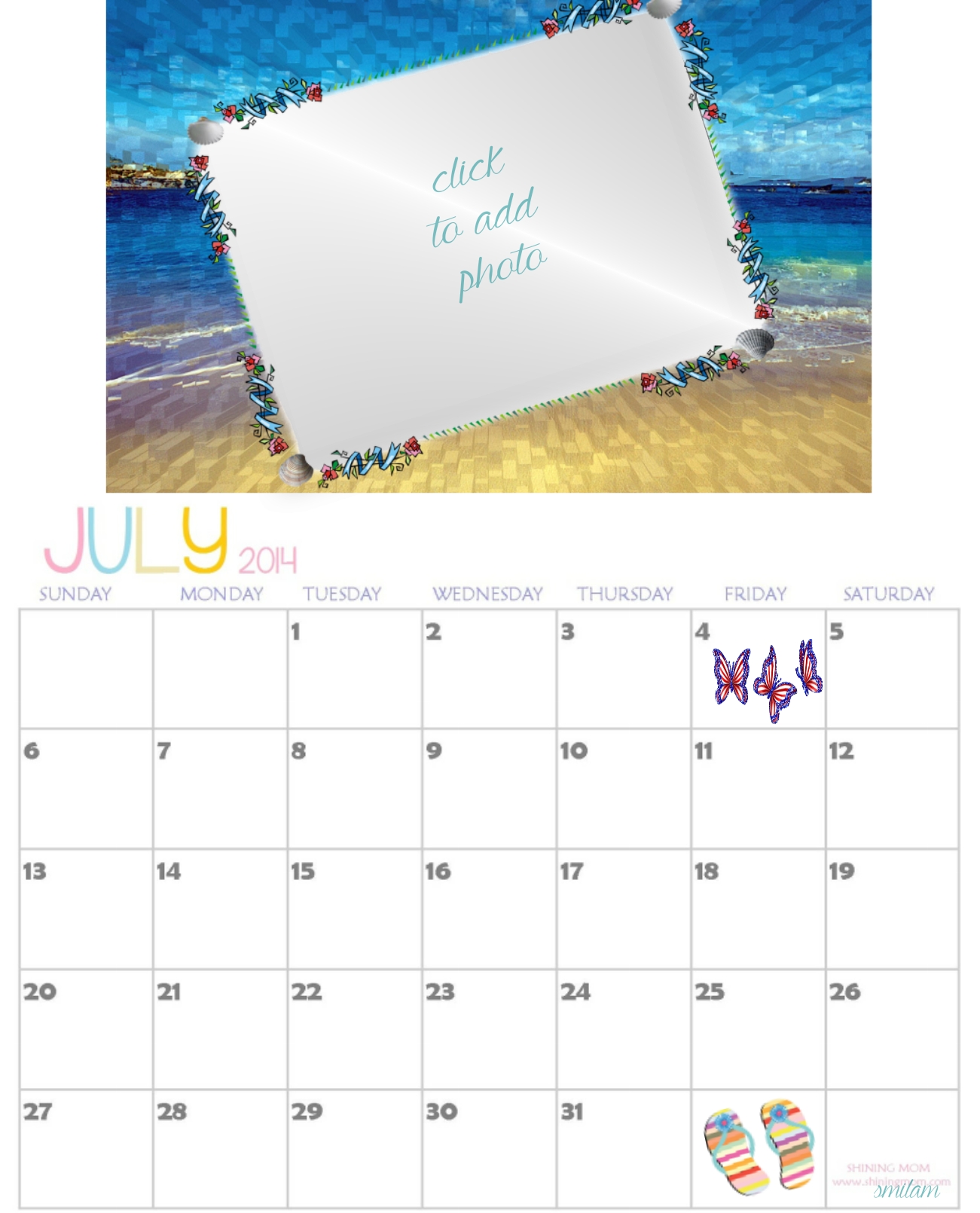 smilam's Summer Frames Father's Day, 4th of July - July 2014 Calendar ...