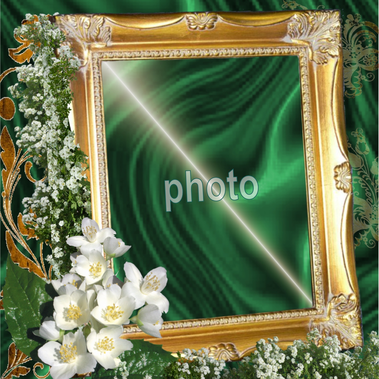 marycarmenkim's Picture Frames 2009 May Gold frame w/white flowers Picture frame, gold