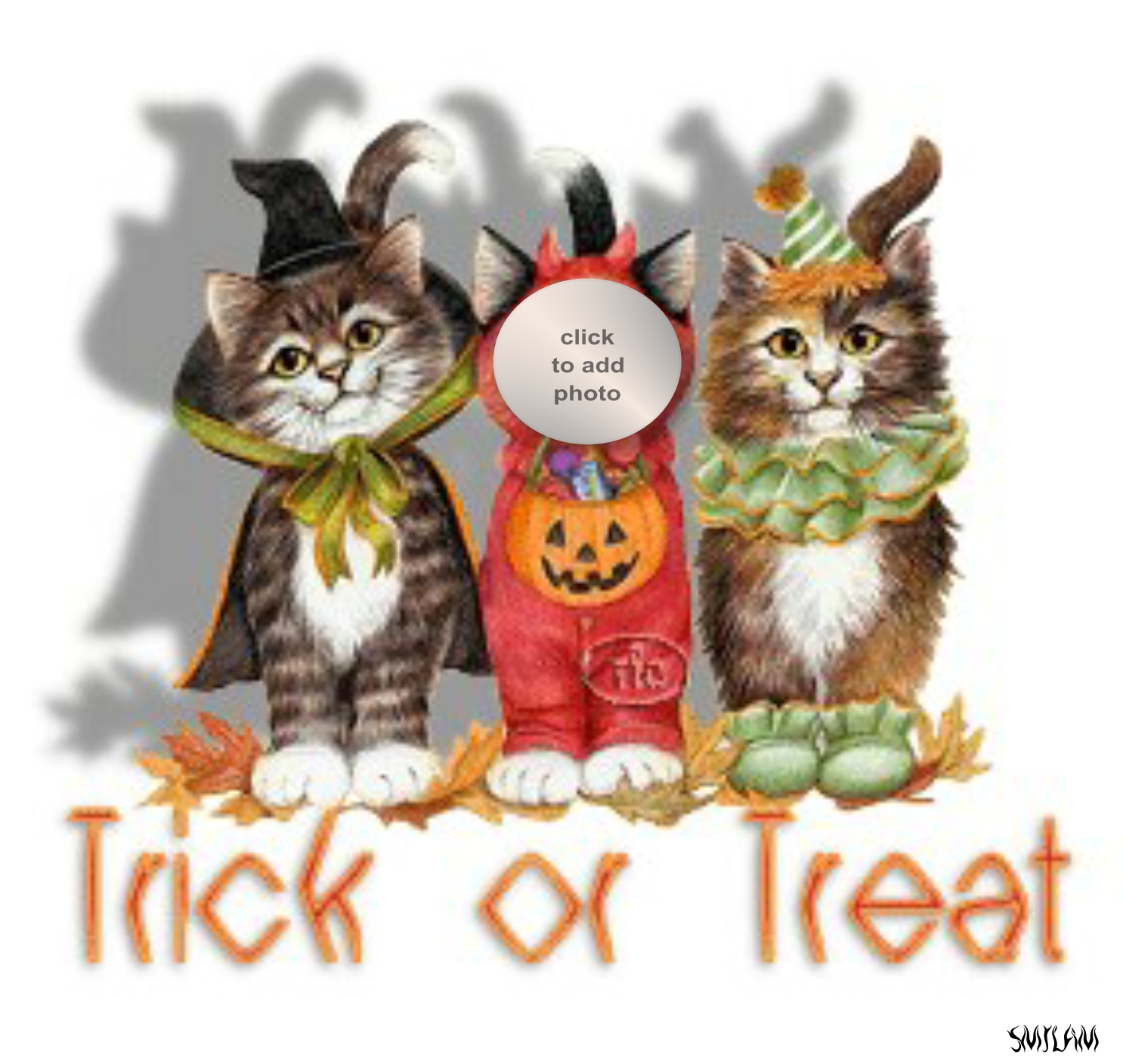 smilam's Halloween Frames Trick or Treat Cats Three cute kitties, Face cut Trick or Treat