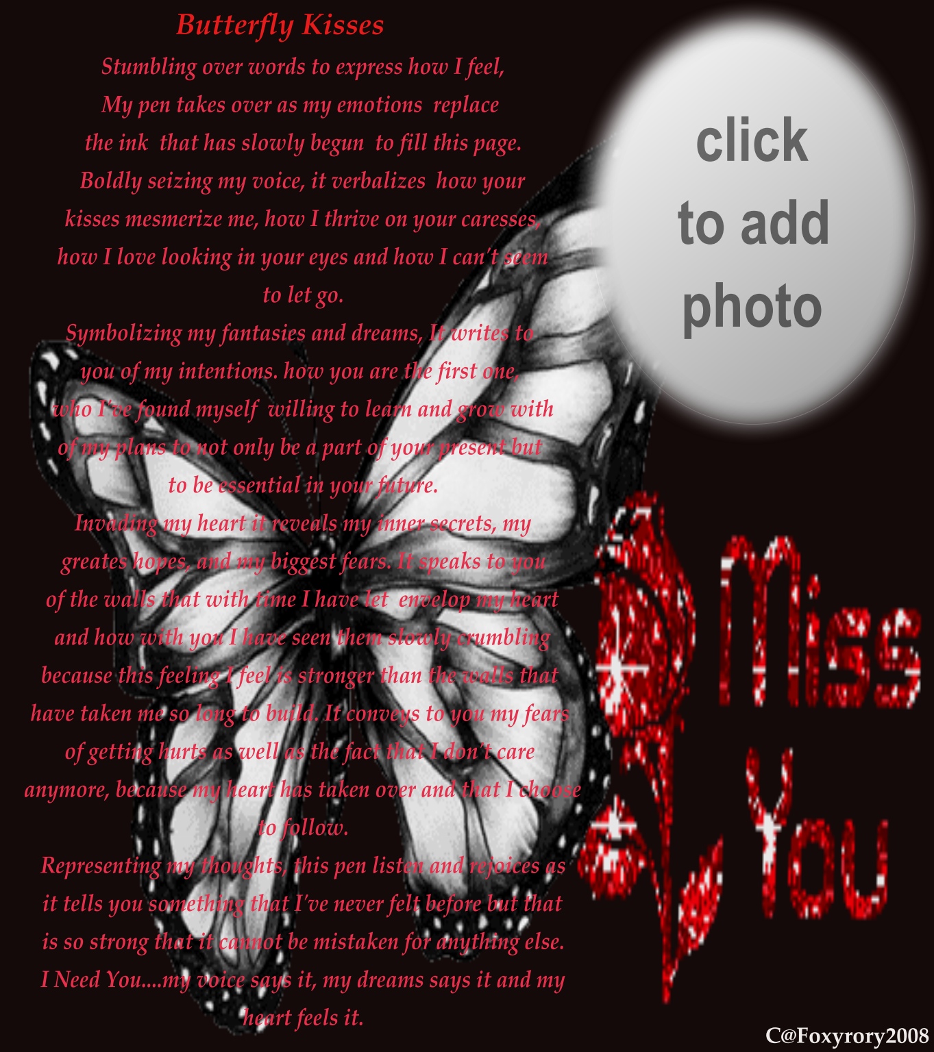 Rory's Poem Frames 2008 Butterfly kisses Rory Dean poems